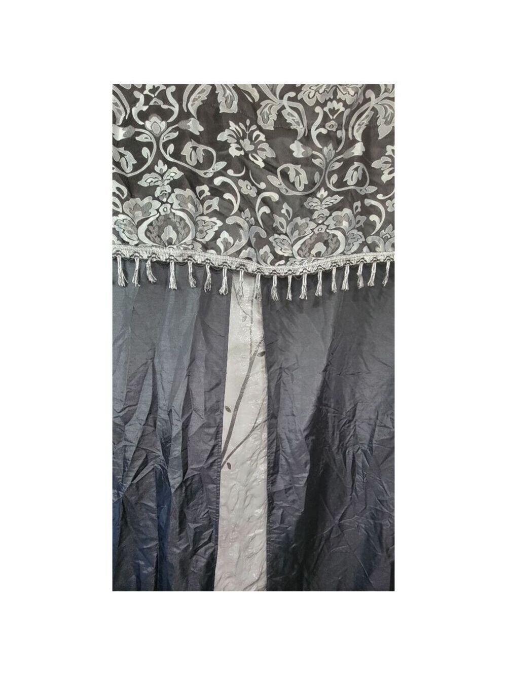 Black Gray Tasseled Curtain with Valance One Piece 60x80